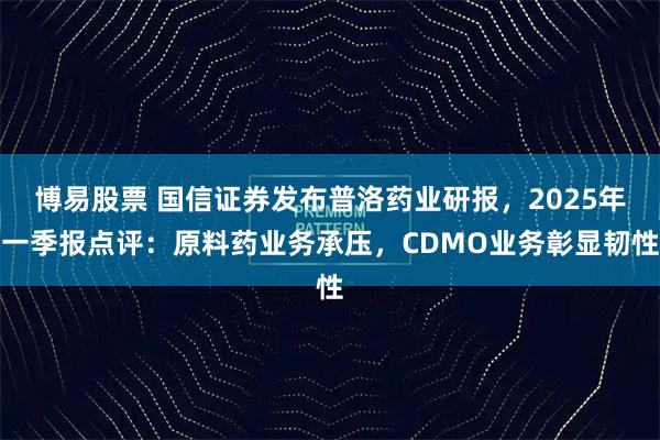 博易股票 国信证券发布普洛药业研报，2025年一季报点评：原料药业务承压，CDMO业务彰显韧性